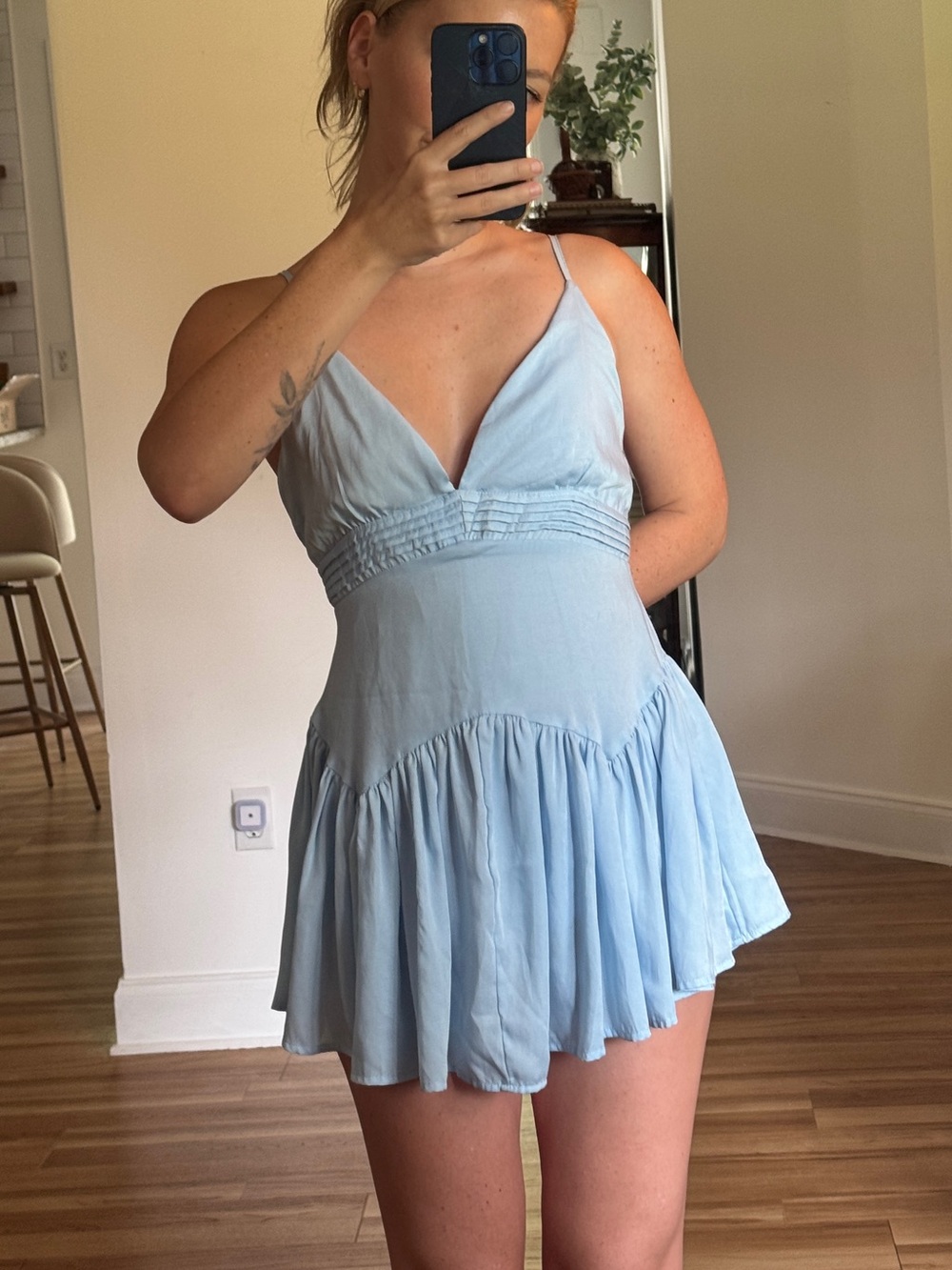 Light Blue Spaghetti Strap Mini Dress Romper - Women